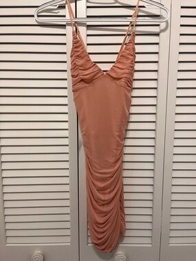Women's Ruched Spaghetti Strap Slip Dress in Dusty Peach Roxanne Couture Rose